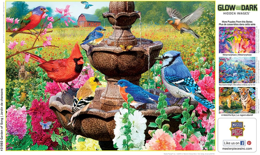 - 500 Piece Jigsaw Puzzle, Glows in the Dark, Hidden Images, Garden of Song, Fun for Adults, Family, Kids, 15" X 21"