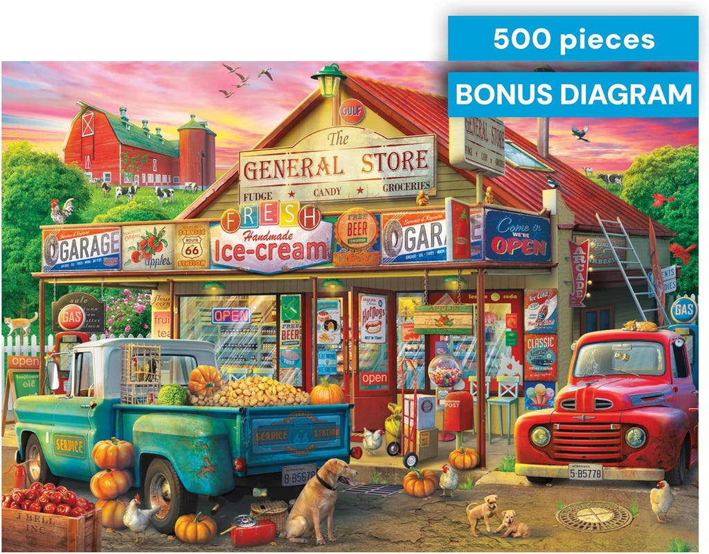 - 500 Piece Jigsaw Puzzle - Americana Collection , Country Store - Challenging Fall and Autum Puzzles for Adults