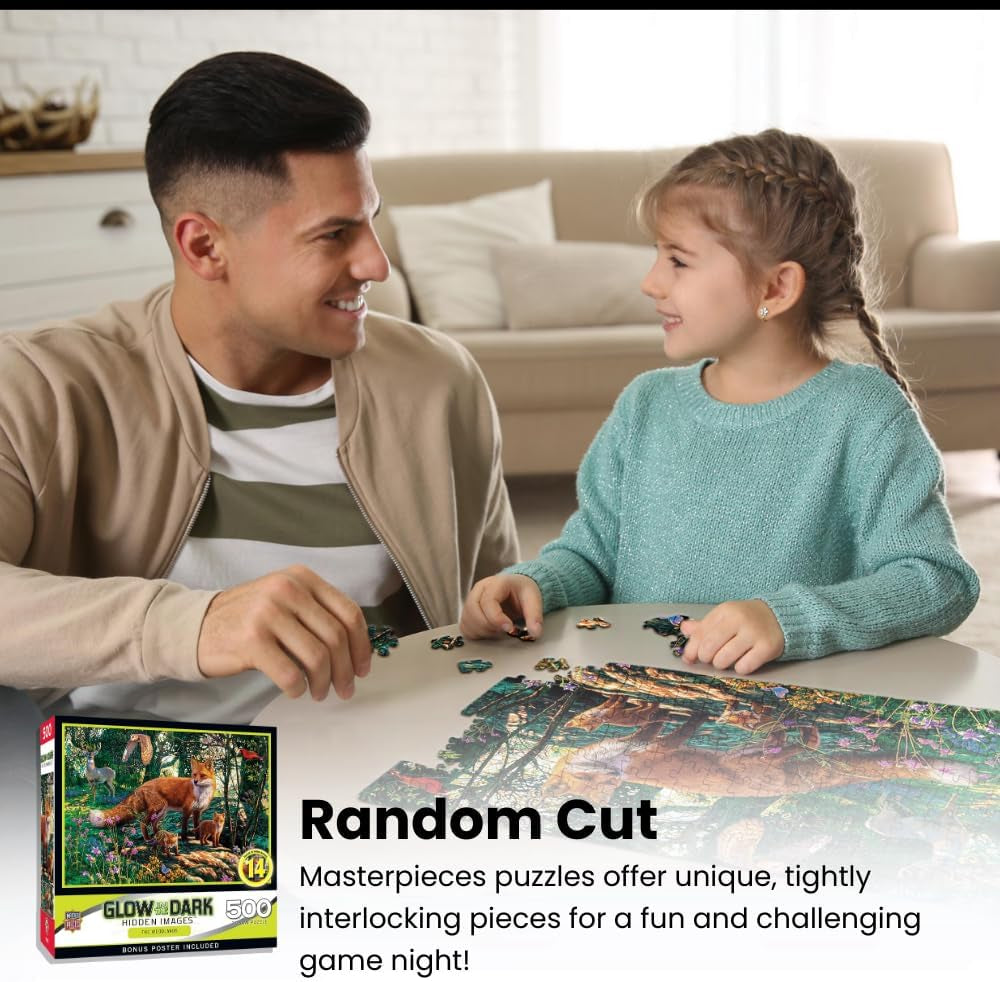 - 500 Piece Jigsaw Puzzle, Glows in the Dark, Hidden Images, Garden of Song, Fun for Adults, Family, Kids, 15" X 21"