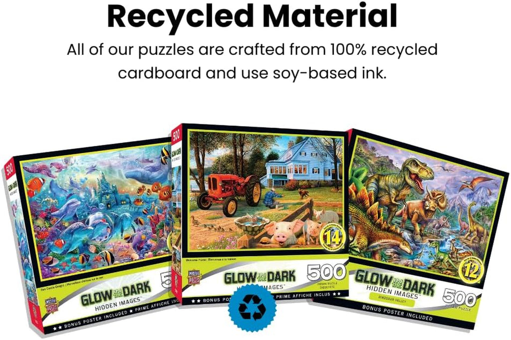 - 500 Piece Jigsaw Puzzle, Glows in the Dark, Hidden Images, Garden of Song, Fun for Adults, Family, Kids, 15" X 21"