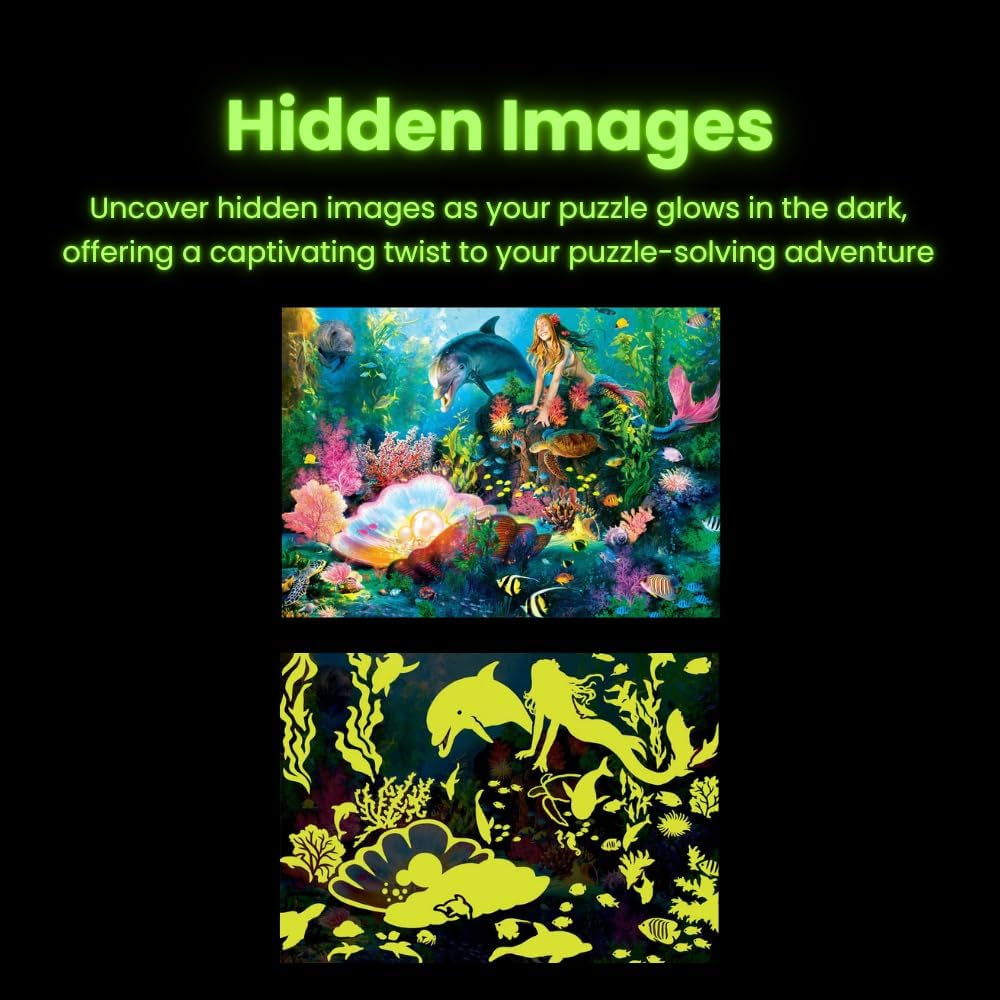 - 500 Piece Jigsaw Puzzle, Glows in the Dark, Hidden Images, Garden of Song, Fun for Adults, Family, Kids, 15" X 21"