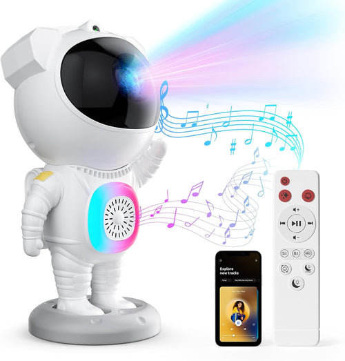 Astronaut Galaxy Projector with Bluetooth Speaker and Remote Control, 360° Adjustable Angle Space Projector for Bedroom Ceiling, Ideal Night Light for Kids and Adults, Perfect for Birthdays and Valentine's Day (White)