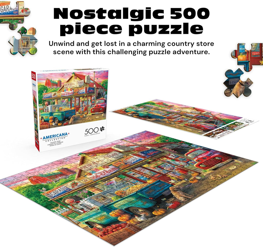 - 500 Piece Jigsaw Puzzle - Americana Collection , Country Store - Challenging Fall and Autum Puzzles for Adults