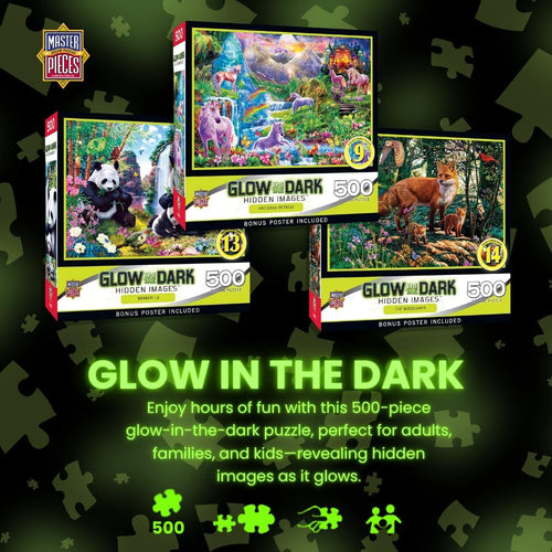 - 500 Piece Jigsaw Puzzle, Glows in the Dark, Hidden Images, Garden of Song, Fun for Adults, Family, Kids, 15" X 21"