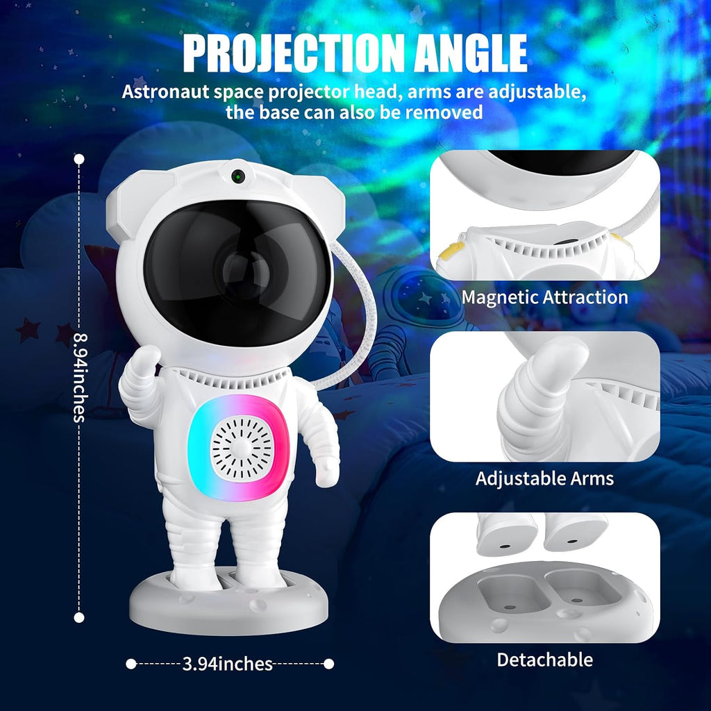 Astronaut Galaxy Projector with Bluetooth Speaker and Remote Control, 360° Adjustable Angle Space Projector for Bedroom Ceiling, Ideal Night Light for Kids and Adults, Perfect for Birthdays and Valentine's Day (White)