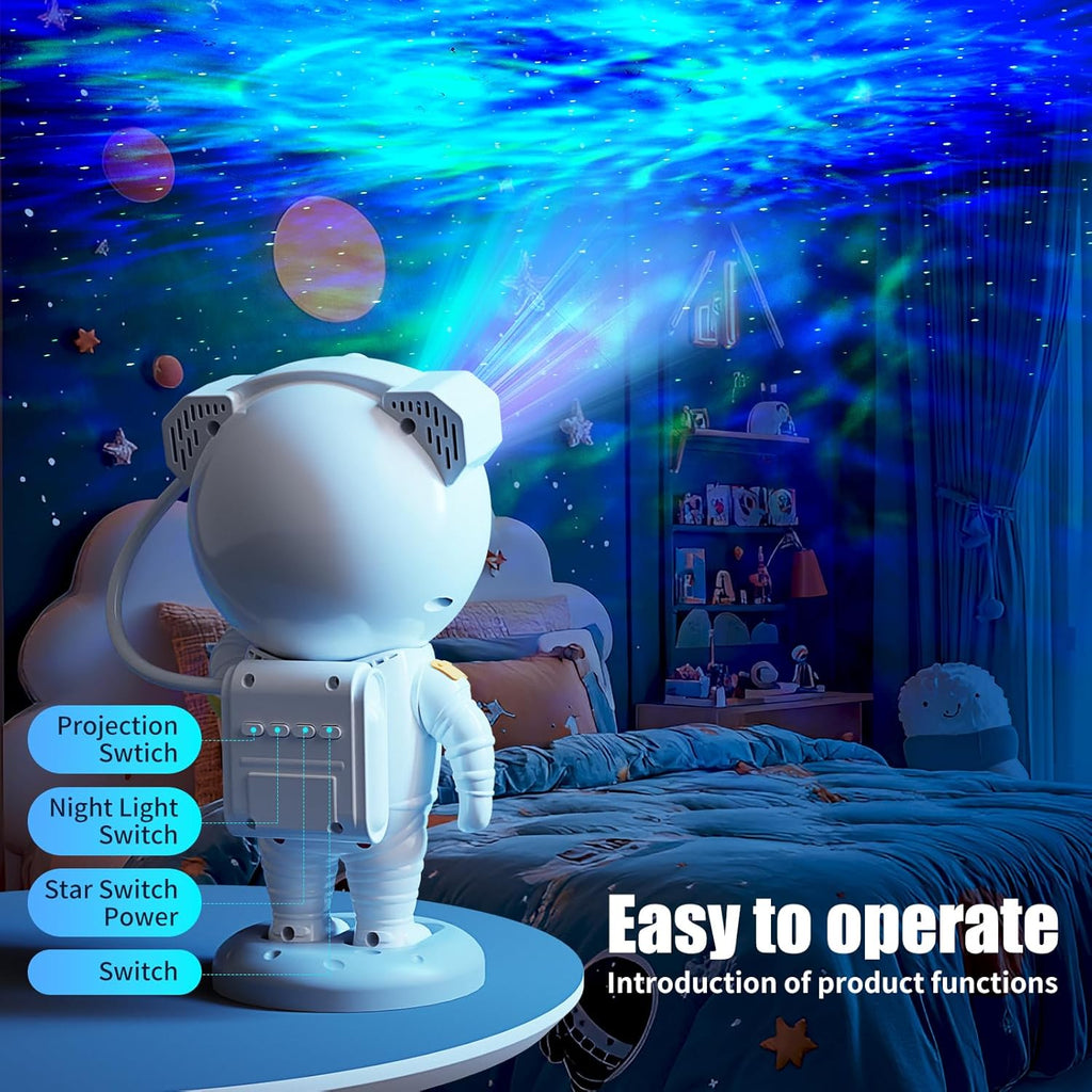 Astronaut Galaxy Projector with Bluetooth Speaker and Remote Control, 360° Adjustable Angle Space Projector for Bedroom Ceiling, Ideal Night Light for Kids and Adults, Perfect for Birthdays and Valentine's Day (White)