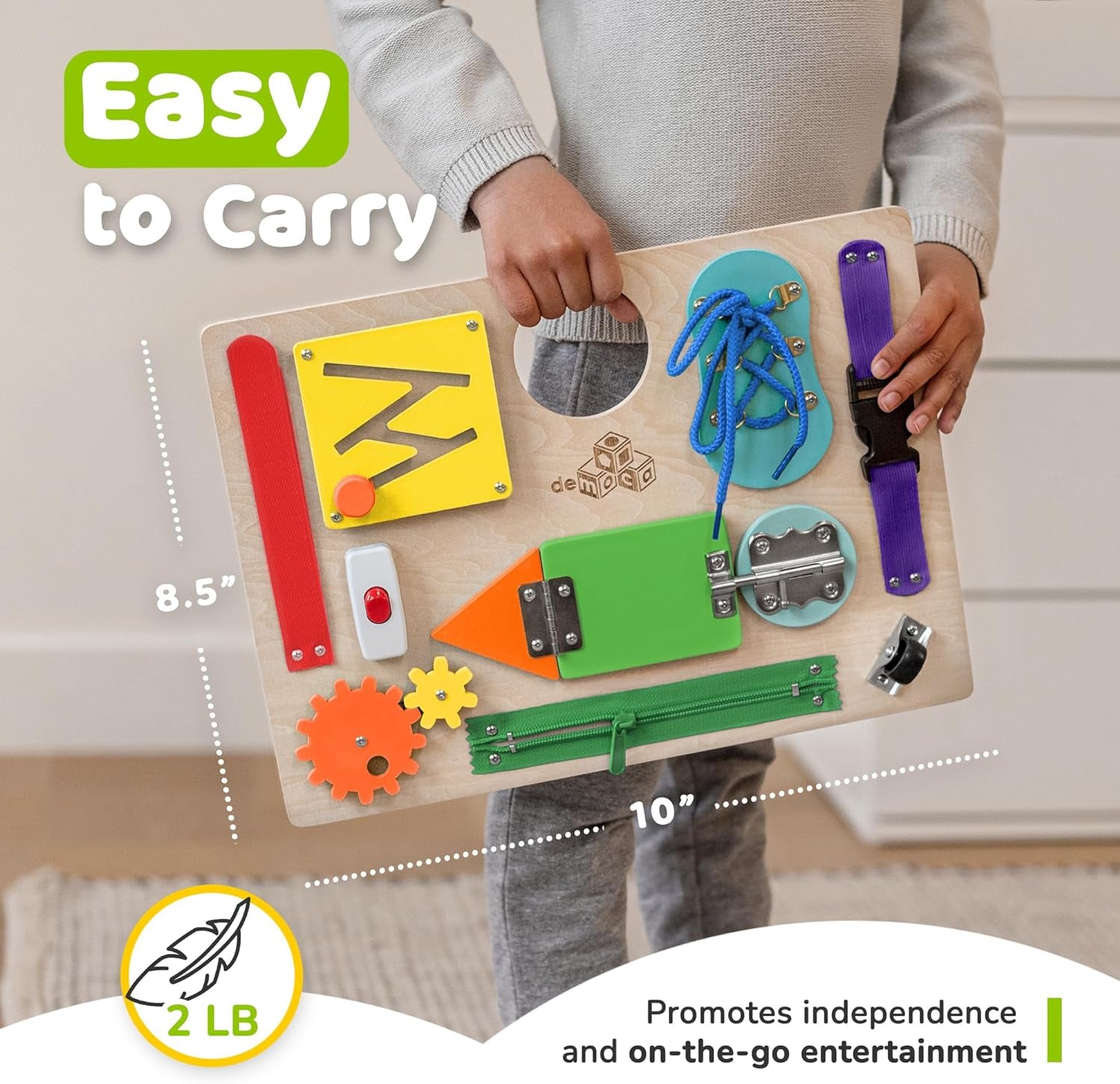 Toddler Busy Board, Premium Wooden Sensory Busy Board for Toddlers 1 2 3 Year Old with 10 Educational Activities for Fine Motor Skills, Fidget Activity Toy for Travel