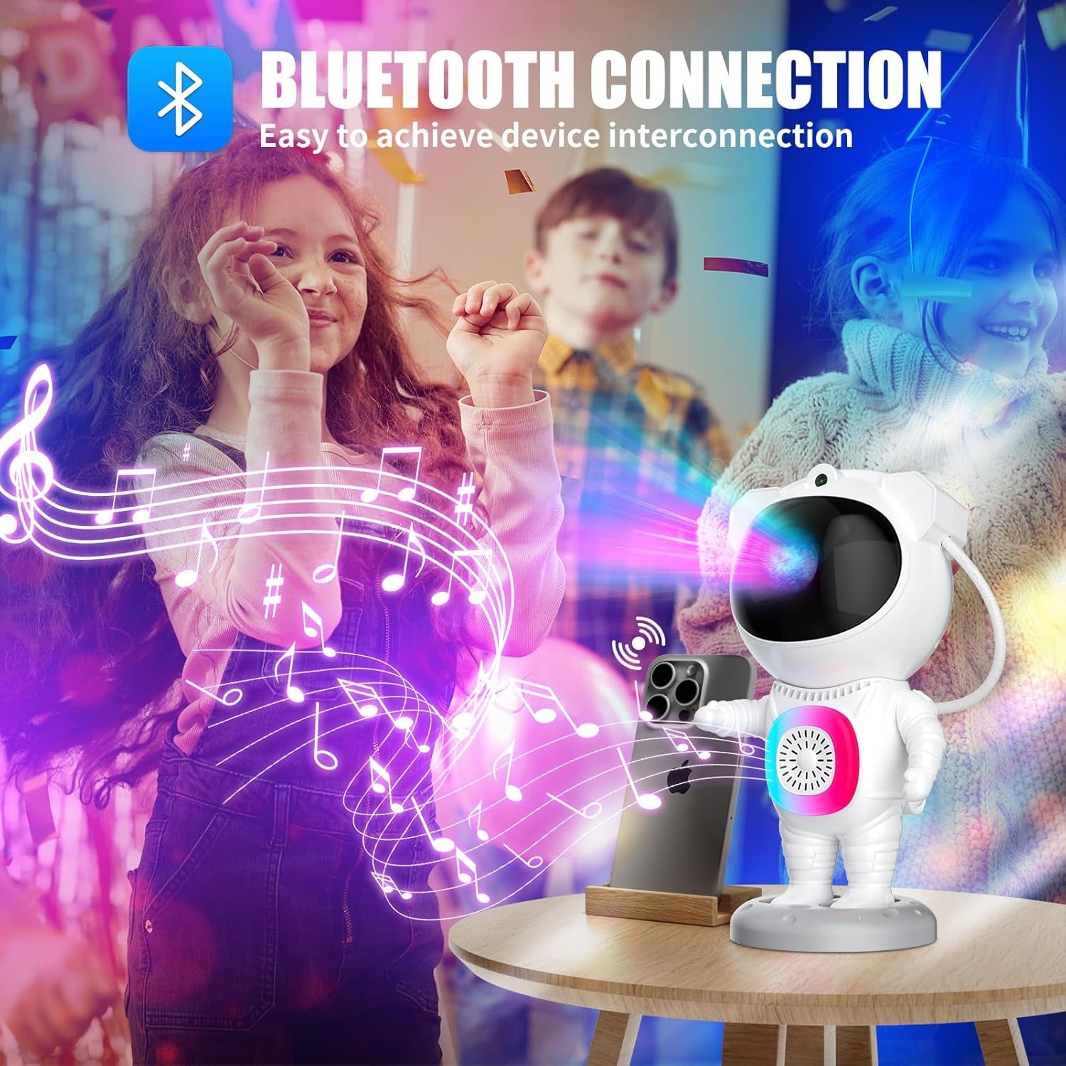 Astronaut Galaxy Projector with Bluetooth Speaker and Remote Control, 360° Adjustable Angle Space Projector for Bedroom Ceiling, Ideal Night Light for Kids and Adults, Perfect for Birthdays and Valentine's Day (White)