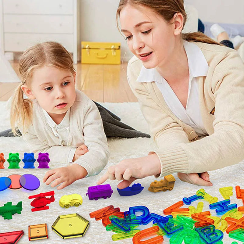 Kids Colorful Transparent Letters Numbers Set Sensory Light Table Toy Counting Spelling Montessori Educational Mathematical Toy